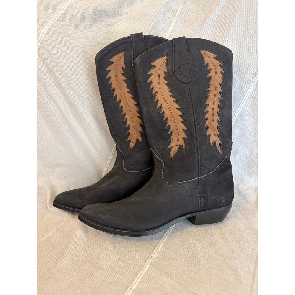 Dingo Womens Black Leather Western Cowboy Boots Tan Leaf Inlay DI 522 Size 6.5